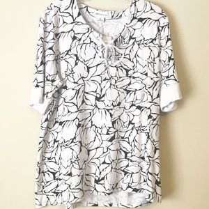 White and Black Flower Print lace tie up shirt